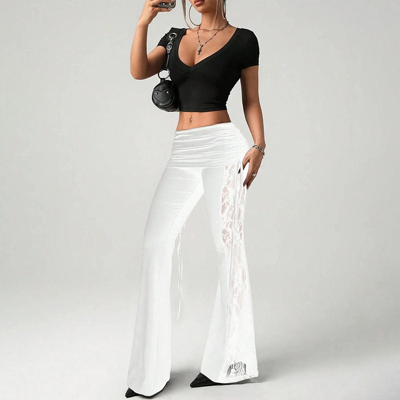 High-waisted lace-panel kick-flare trousers
