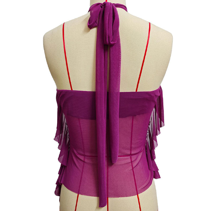 Irregular hem ruffle halter top