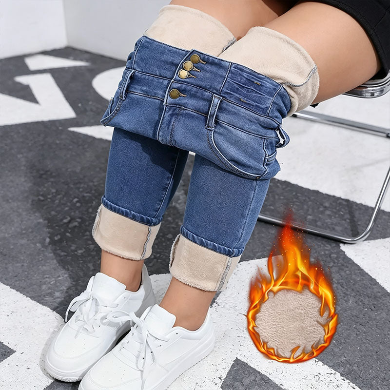 High-waisted fleece-lined skinny jeans