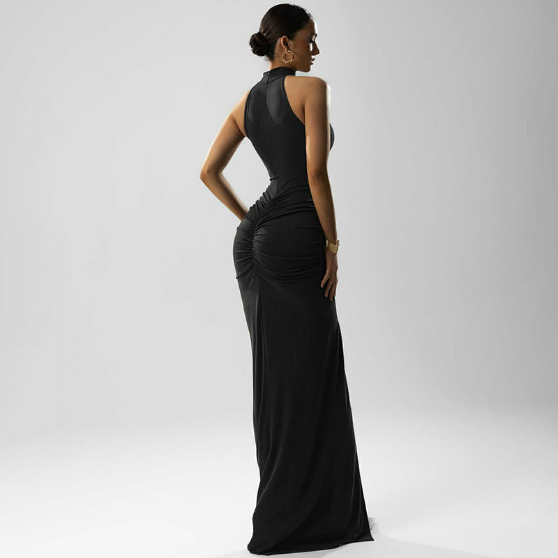 Sleeveless Pleated Dress with Slit