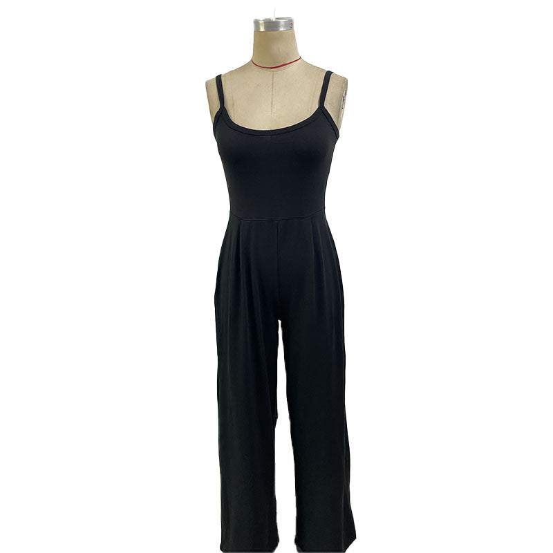 Spaghetti-strap open-back wide-leg jumpsuit