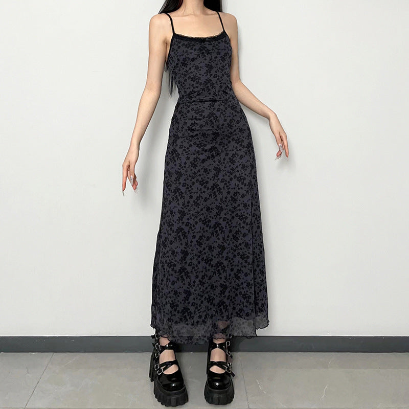 Vintage floral lace-trimmed slip dress