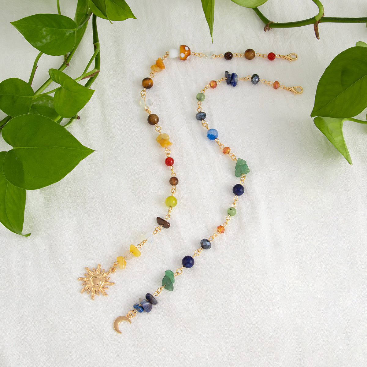 Sun and Moon Pendant Crystal Chip Beaded Hair Accessory Chain