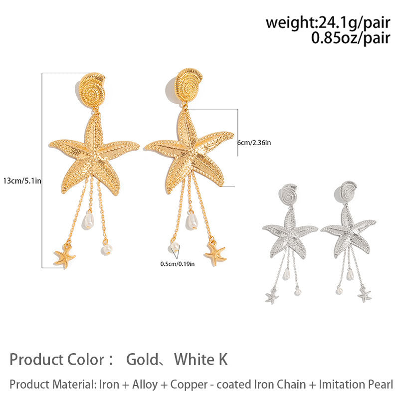 Beach-style starfish and jellyfish tassel earrings