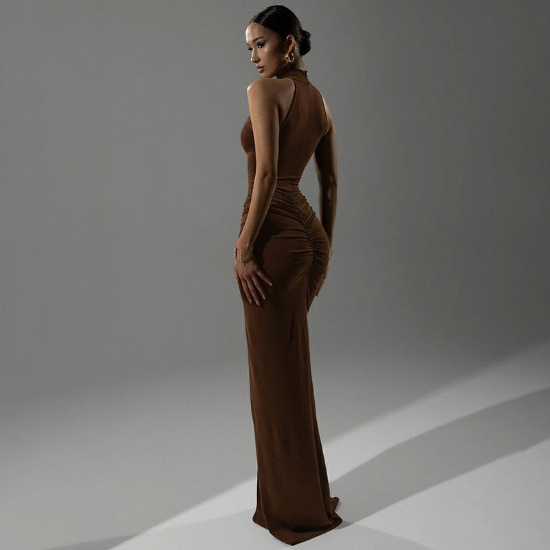 Sleeveless Pleated Dress with Slit