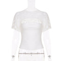Lace cutout fitted short-sleeved top