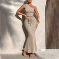 One-shoulder striped cropped top and fishtail skirt set