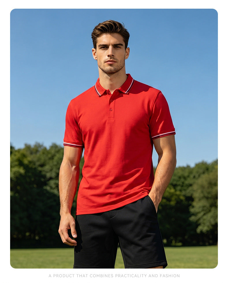 Men's cotton polo shirt, cool-feel casual short-sleeved running solid color T-shirt
