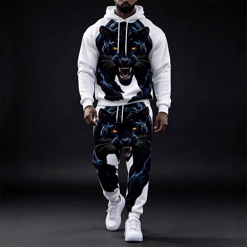 Men's Black Panther Print Hooded Suit