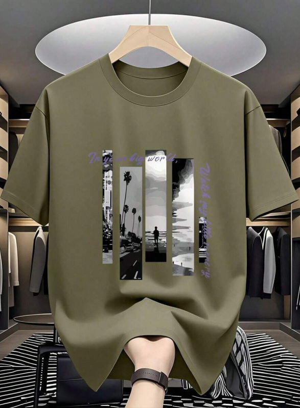 Men's Cotton Short Sleeve T-Shirt Vintage Scenery Graphic Crew Neck Casual Tee