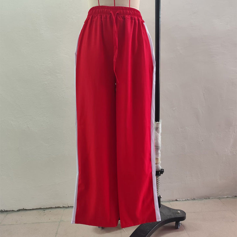 High-waisted leopard print side stripe wide-leg pants
