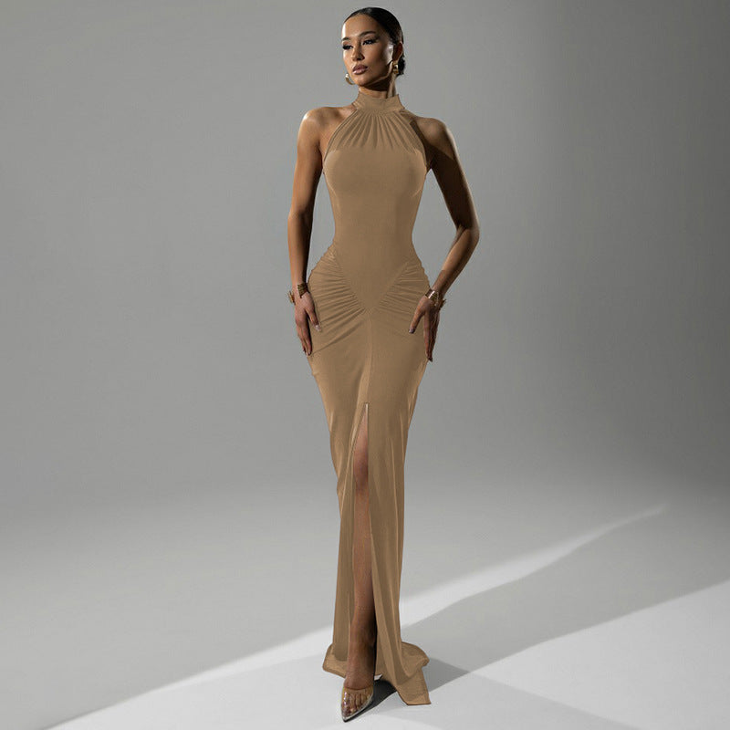 Sleeveless Pleated Dress with Slit