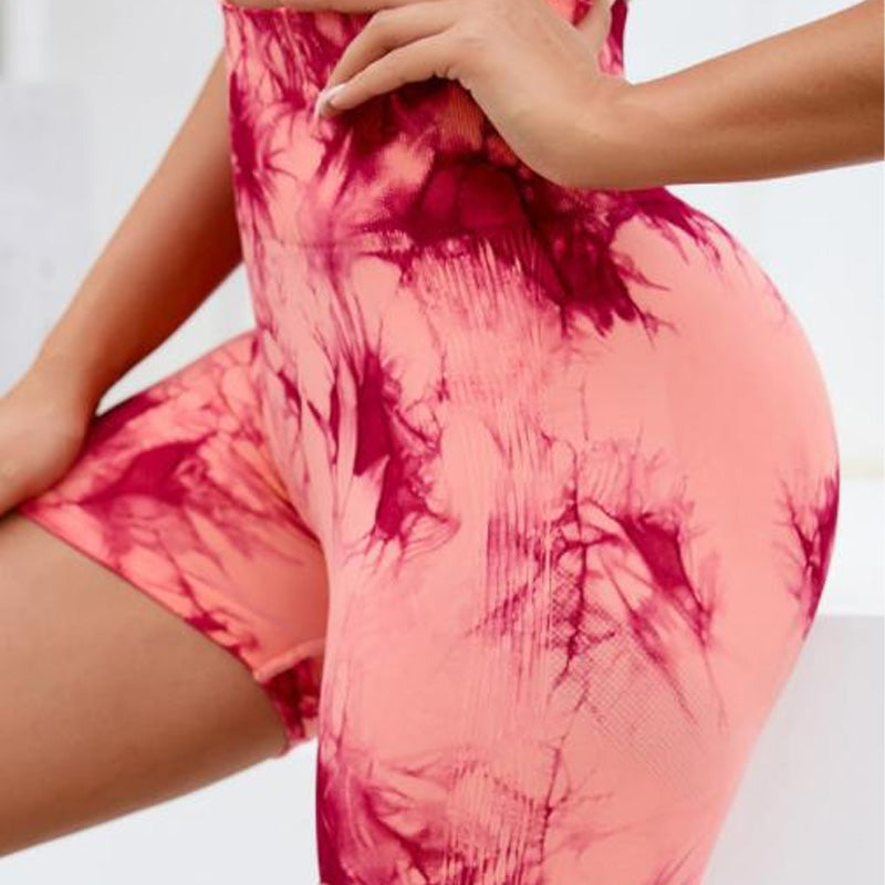 Seamless tie-dye high-waisted yoga shorts