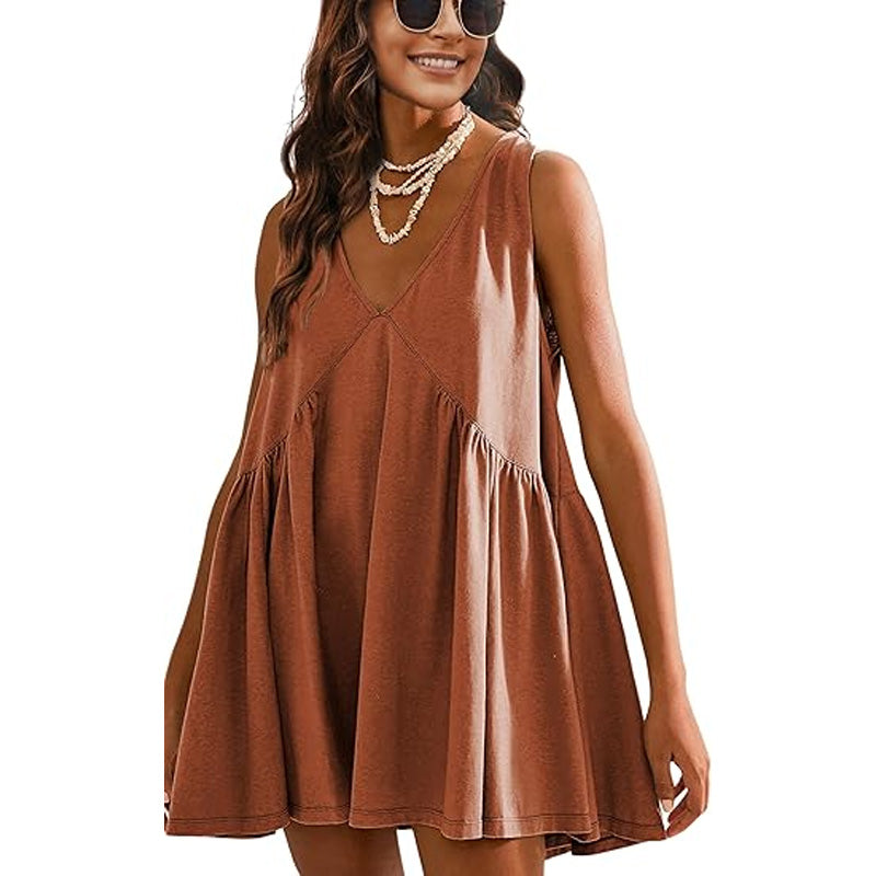 V-Neck Loose-Fit Sleeveless Dress