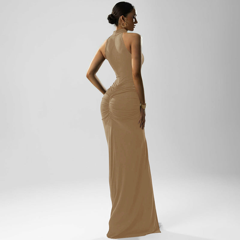 Sleeveless Pleated Dress with Slit