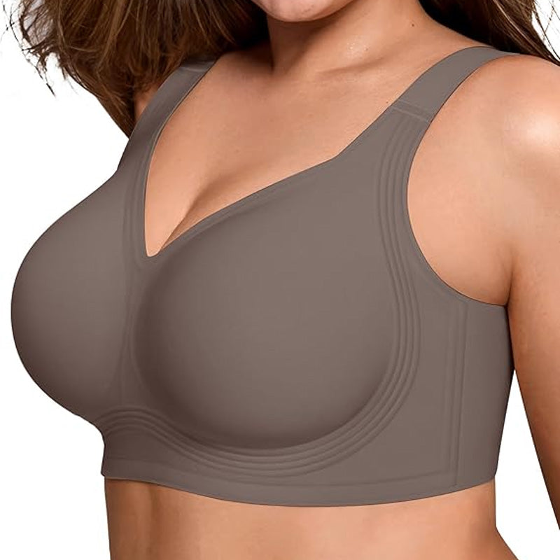 High-support, wide-strap, wire-free bra
