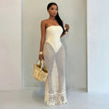 Form-fitting knitted mesh strapless maxi dress