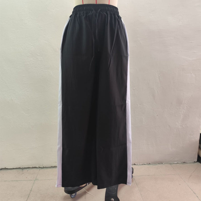 High-waisted leopard print side stripe wide-leg pants