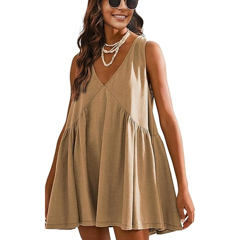 V-Neck Loose-Fit Sleeveless Dress