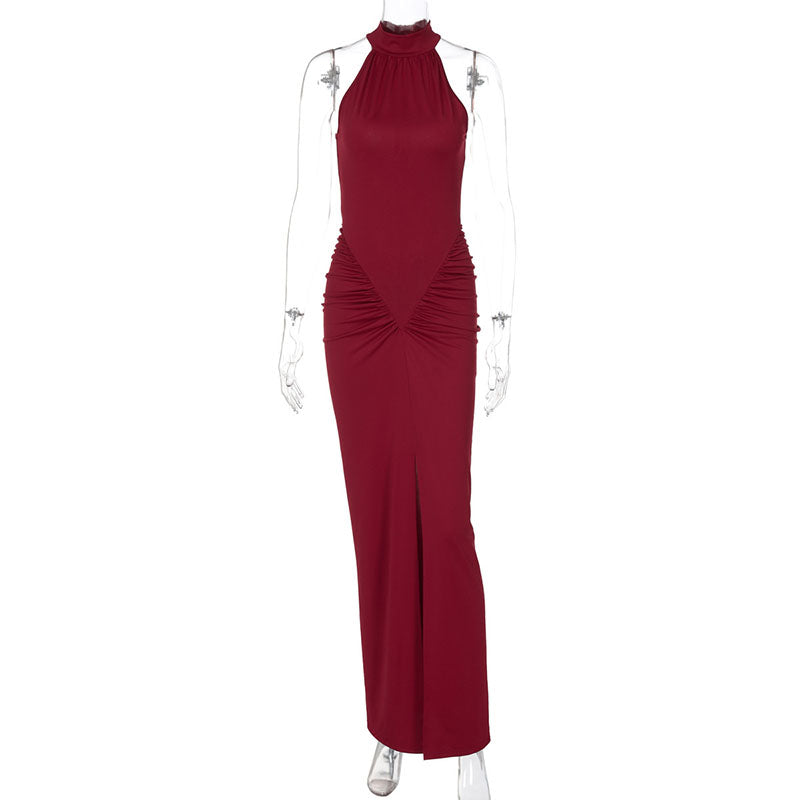 Sleeveless Pleated Dress with Slit