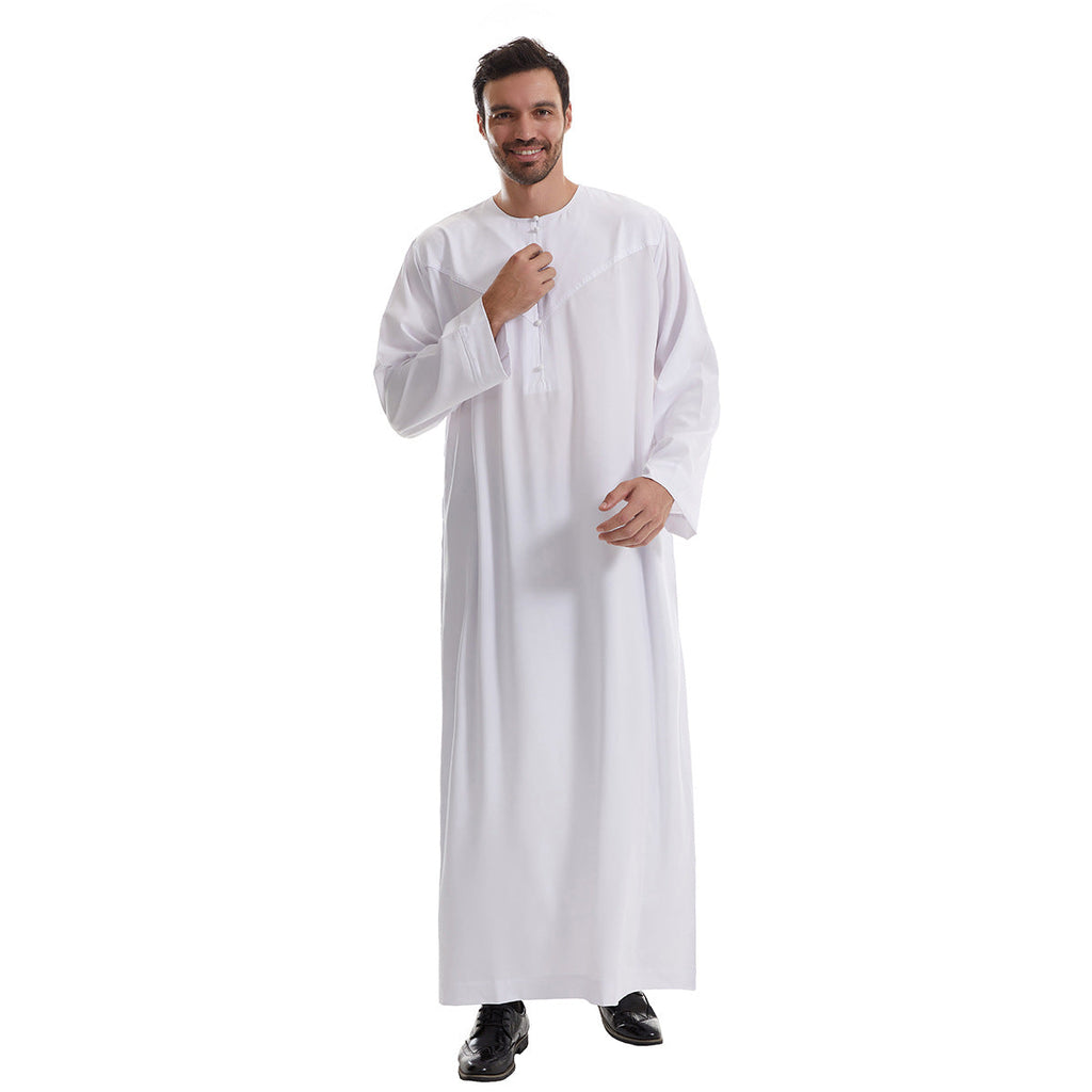 Men's solid color long Muslim robe with pockets