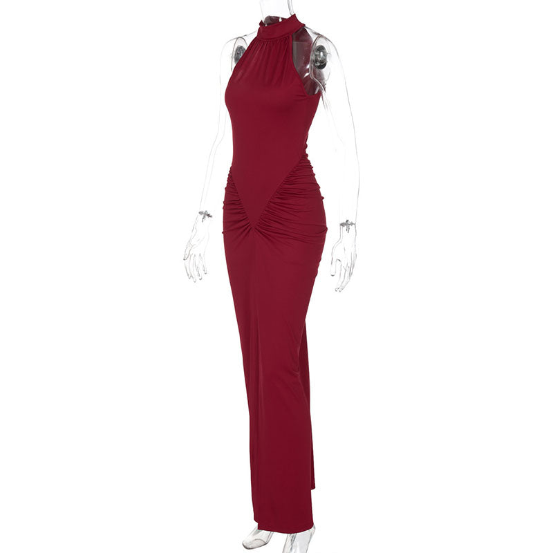 Sleeveless Pleated Dress with Slit