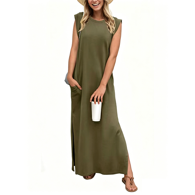 Casual Crew  Neck Sleeveless Maxi Dress