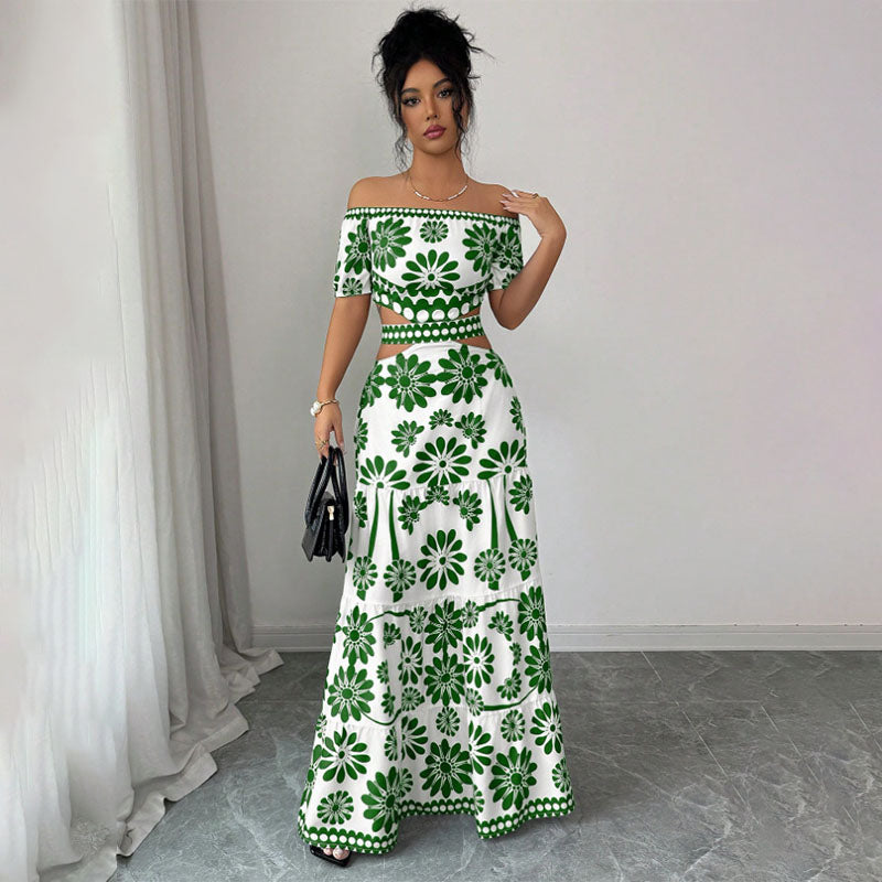 Off-the-shoulder cut-out printed dress