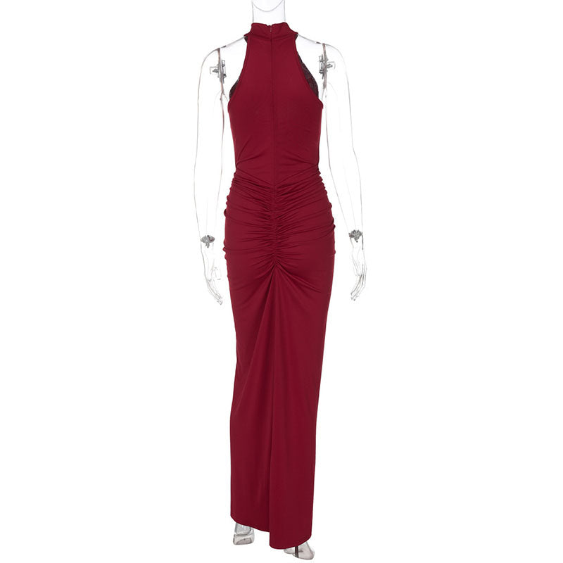 Sleeveless Pleated Dress with Slit