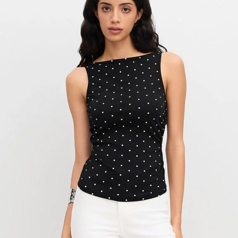 Polka dot backless sleeveless shirt with tie bow