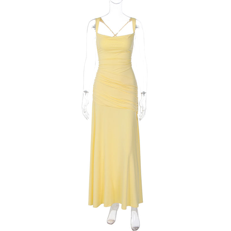 Square-neck ruched fitted dress
