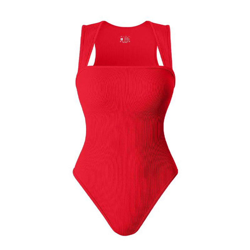 Ribbed square neck textured high-slit jumpsuit