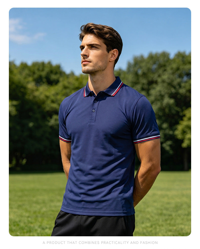 Men's cotton polo shirt, cool-feel casual short-sleeved running solid color T-shirt