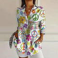 Floral Pattern Collared Long-Sleeved Shirt