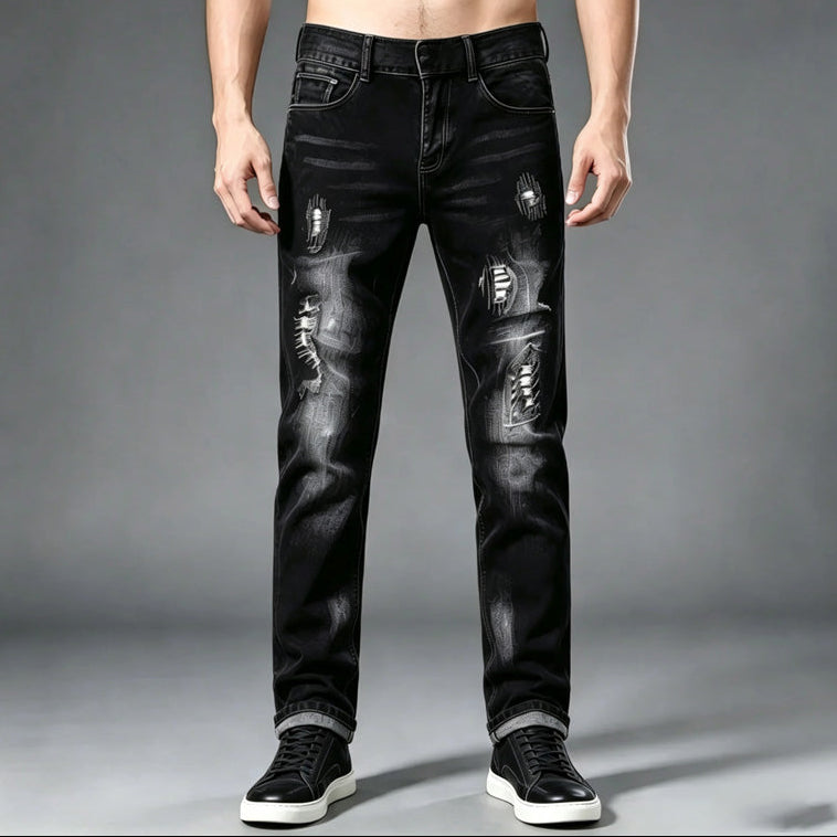 Men's Embroidered Distressed Jeans