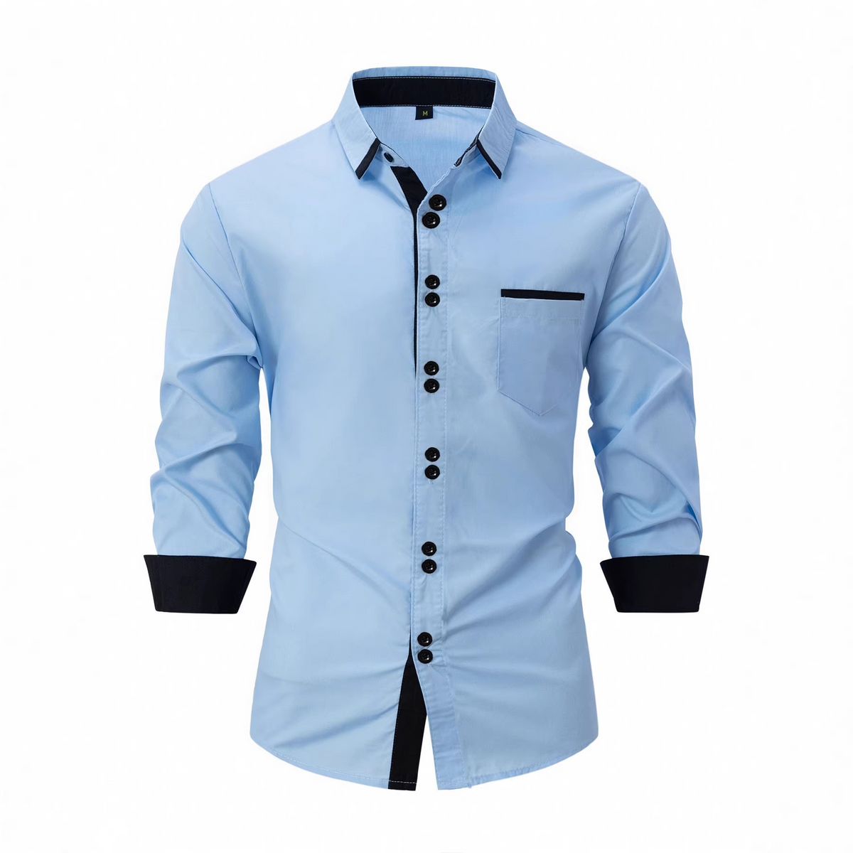 Men's Fashion Color Block Business Lapel Long-Sleeve Shirt