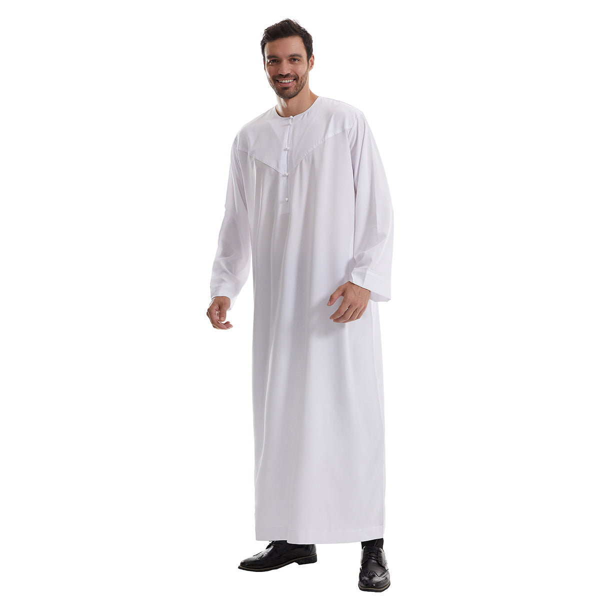Men's solid color long Muslim robe with pockets