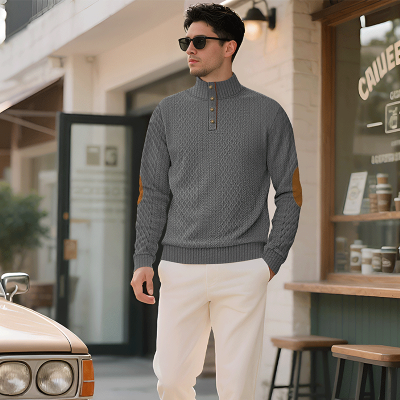 Men's Outdoor Stand Collar Embroidered Sweater