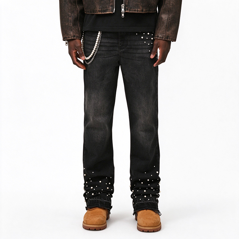 Men's Pearl Embellished Straight-Leg Denim Jeans