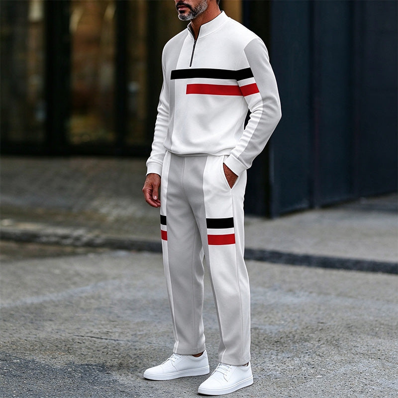 Men's Color Block Striped Tracksuit Set