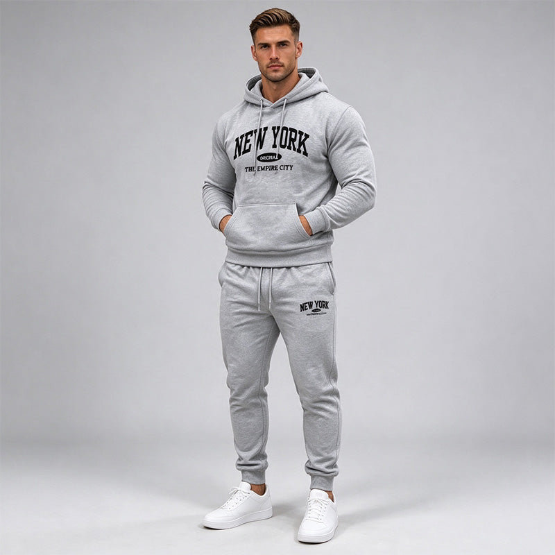 Men's New York Letter Print Hoodie and Jogger Set