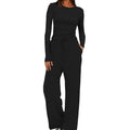 Casual long-sleeved high-waisted wide-leg pants suit