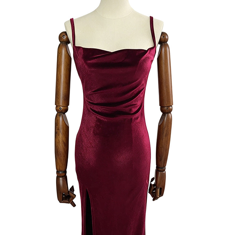 Waist-cinching slit slip dress