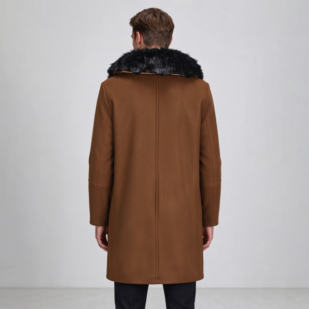 Classic Furry Collar Long Winter Coat For Men