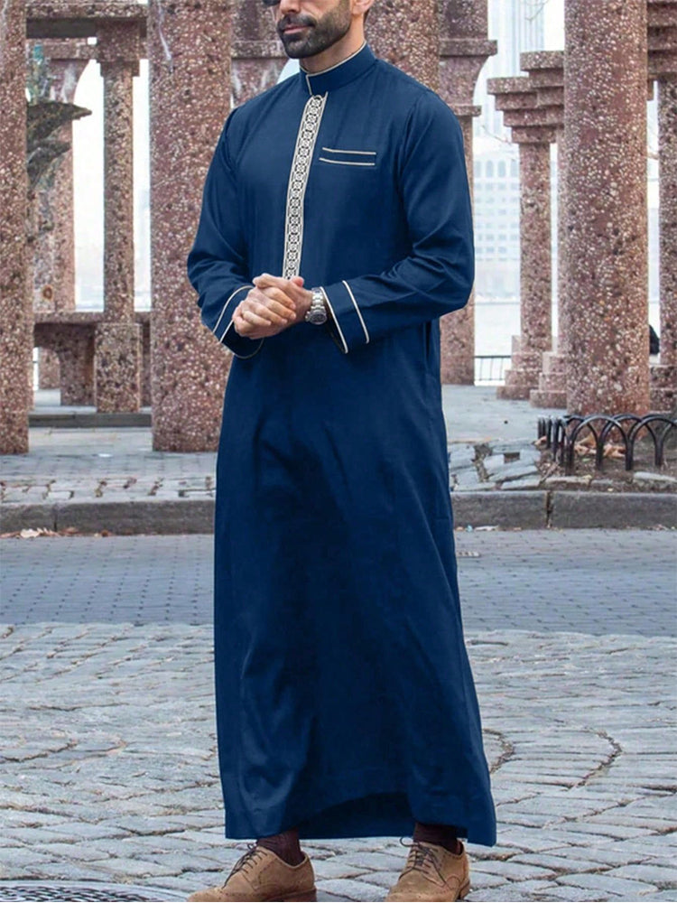 Men's long-sleeve embroidered mandarin-collar robe