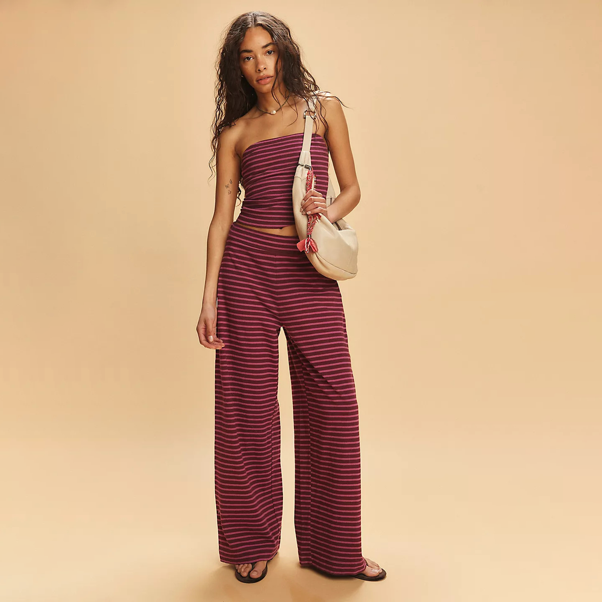 Striped Tube Top Wide Leg Pant Set