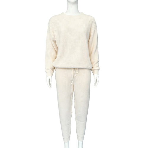 Casual Ribbed Knit Two Piece Loungewear