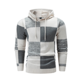 Mens Stitching Plaid Knitted Hooded Sweater