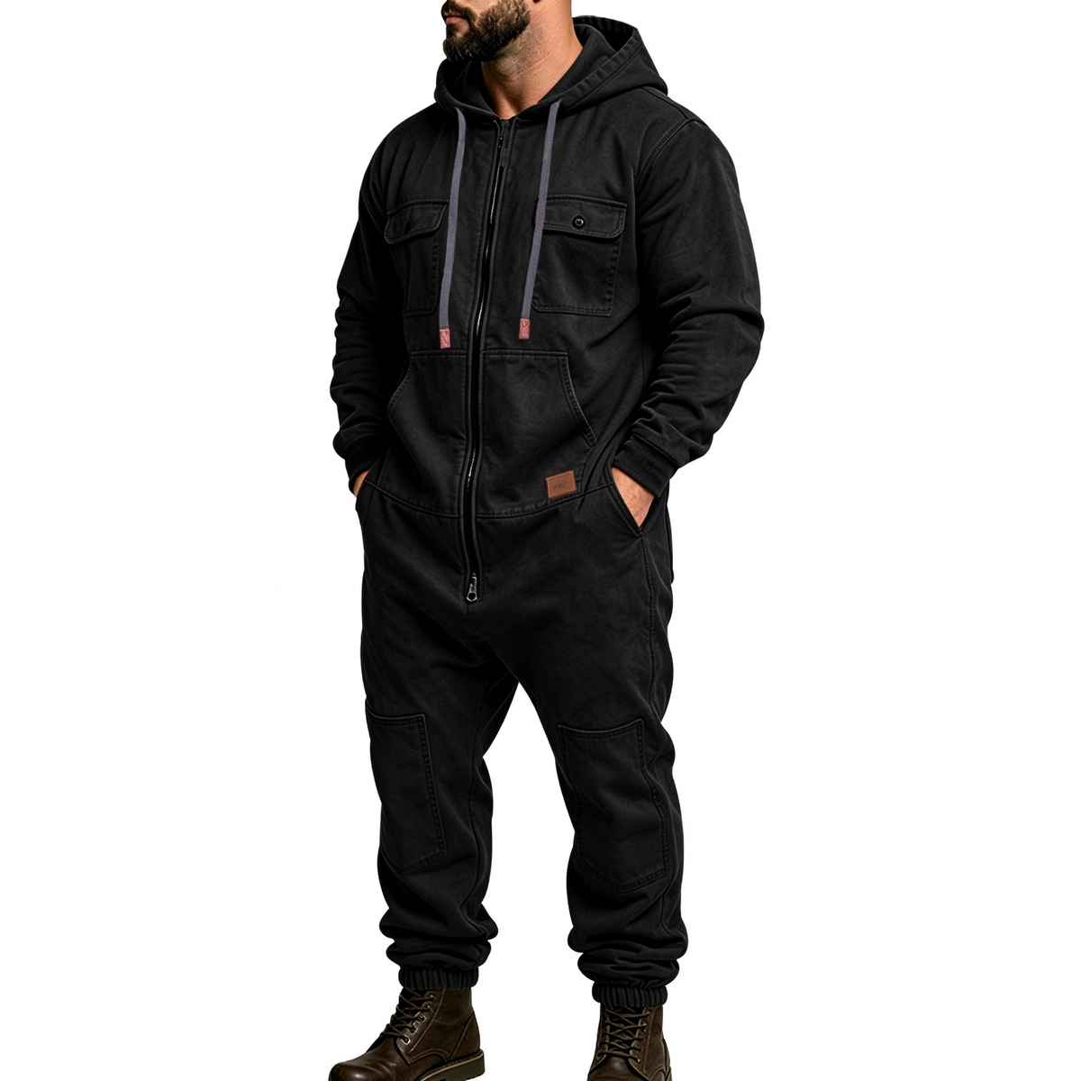 Fully zippered multi-pocket hip-hop jumpsuit