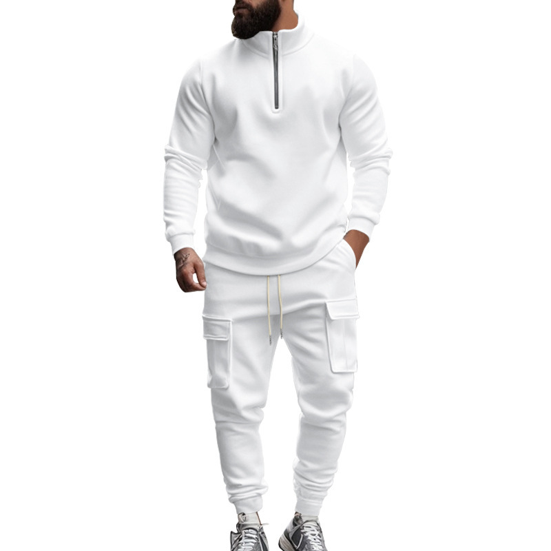 Men Half Zip Warm Fleece Cargo Tracksuit Set